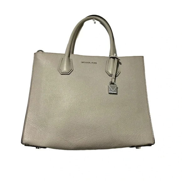 Michael Kors Mercer Large Convertible Pearl Grey Leather Tote Bag - Picture 1 of 16